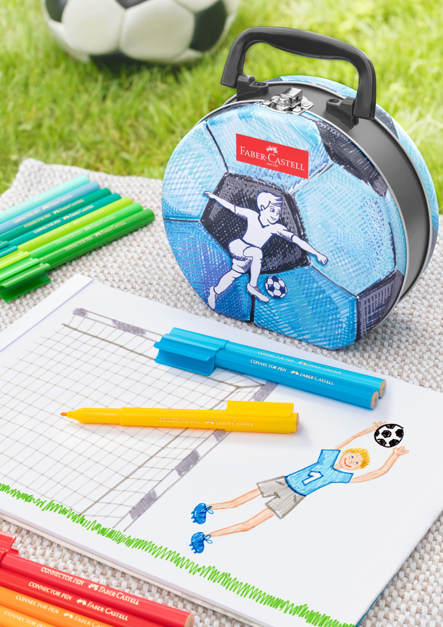 Caja metálica pelota de fútbol de 33 rotuladores Faber Castell - Imagen 2