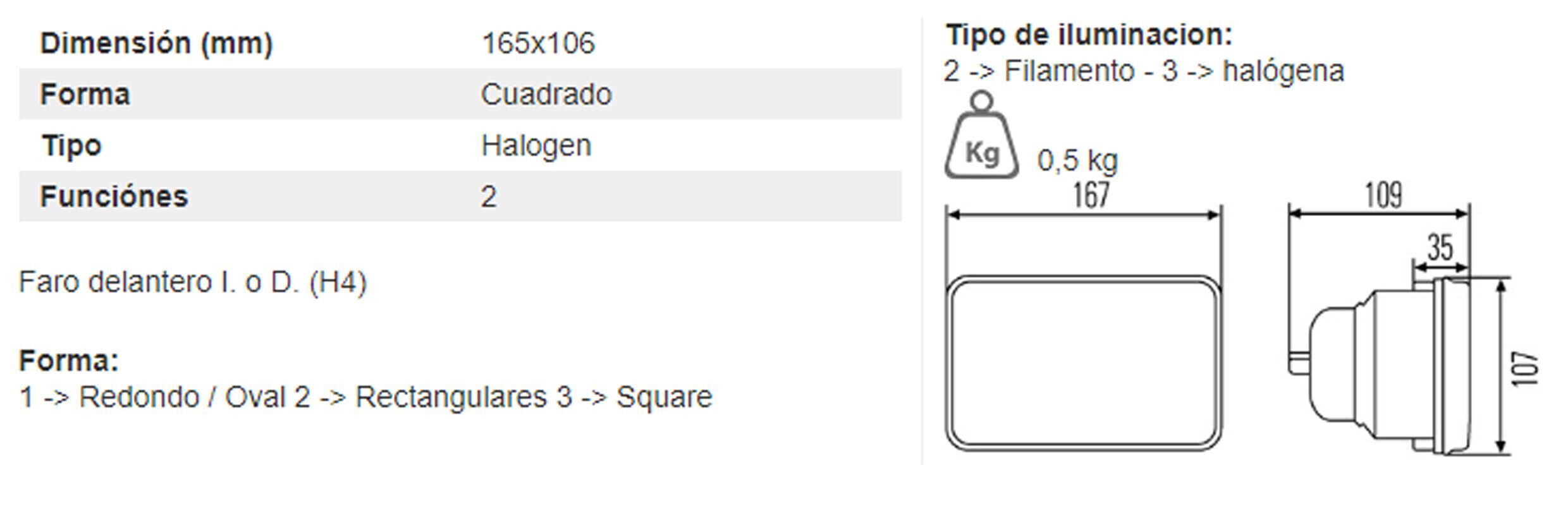 Óptica faro delantero con lámpara H4 tractor Case, John Deere (comprobar info) - Imagen 5