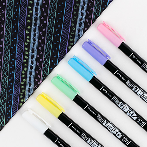 Rotulador fudenosuke punta pincel para papel negro, colores pastel