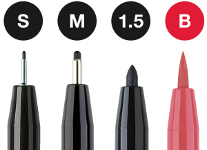 Set 4 rotuladores Pitt artist pens «lettering», 1 punta pincel rojo, negros de 1,5mm, 0,7mm y 0,3mm - Imagen 2