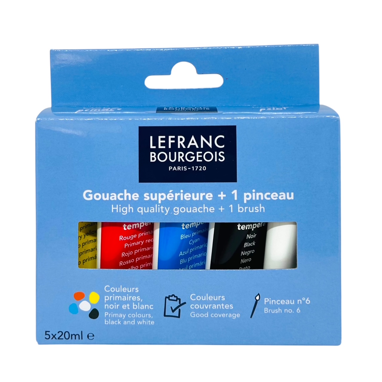 Kit gouache de alta calidad Le franc bourgeois, 5x20ml colores primarios + pincel