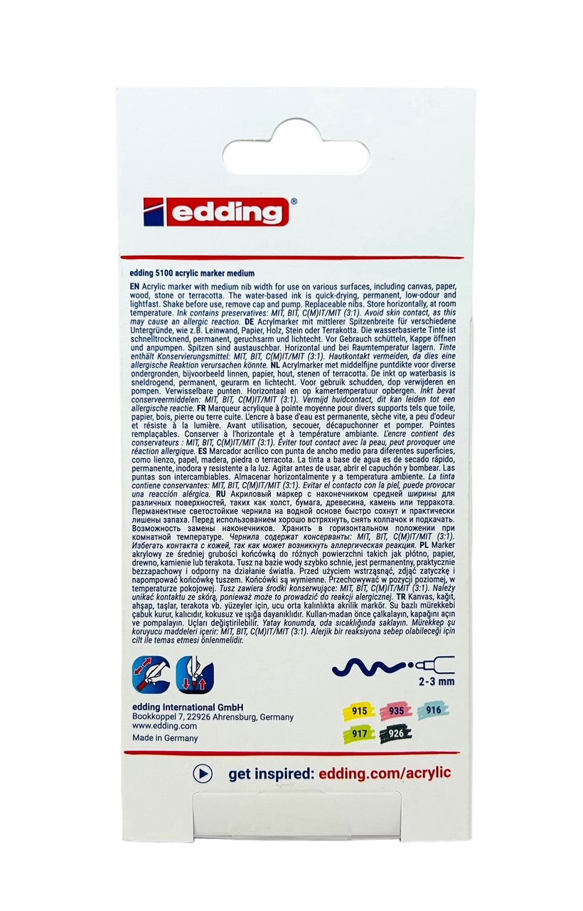 Pack 5 rotuladores – marcadores Edding Permanent Acrylic, punta 2-3mm - Imagen 2