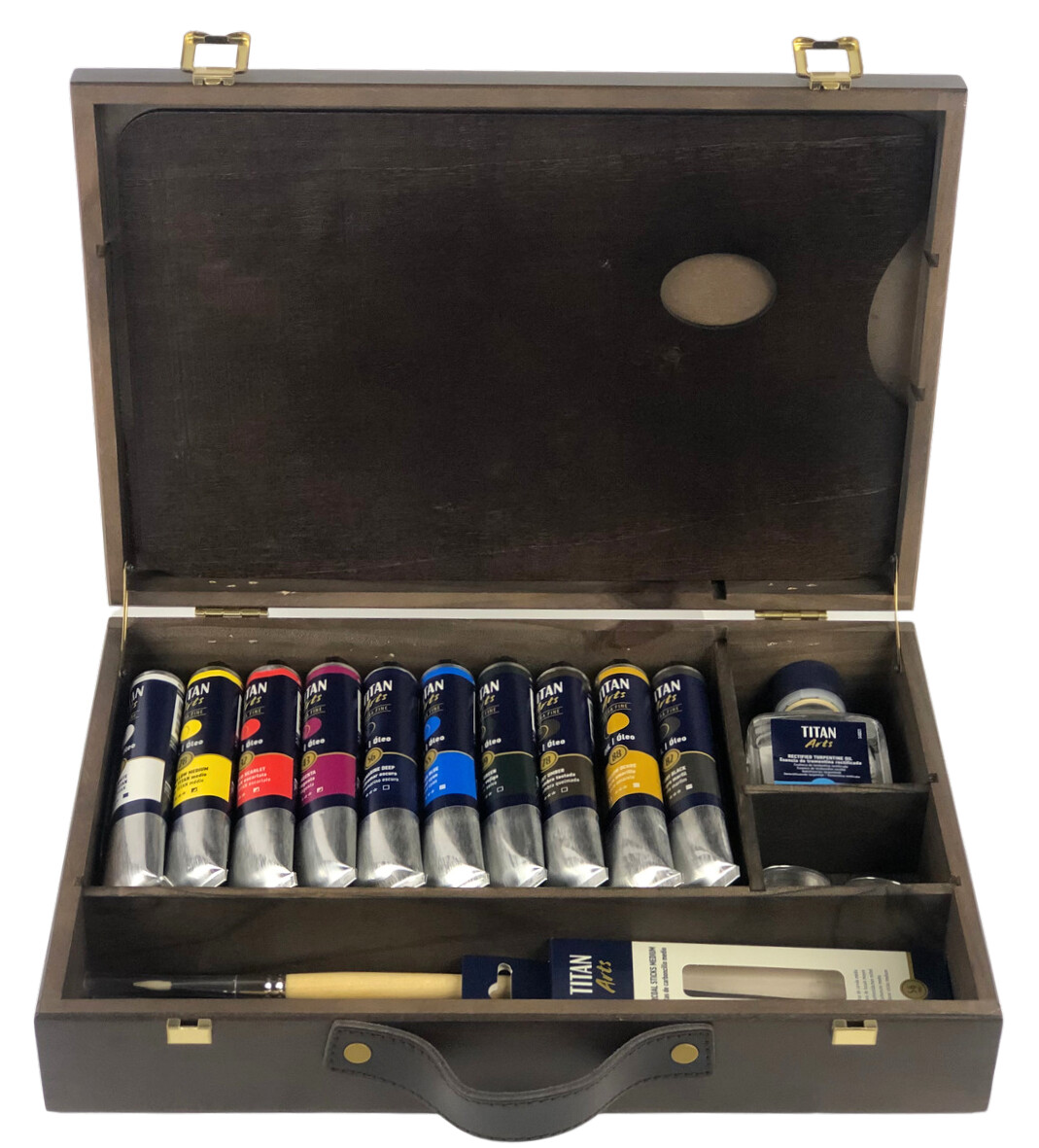 Caja óleos titán de madera 10 tubos de 60ml y accesorios - Imagen 2