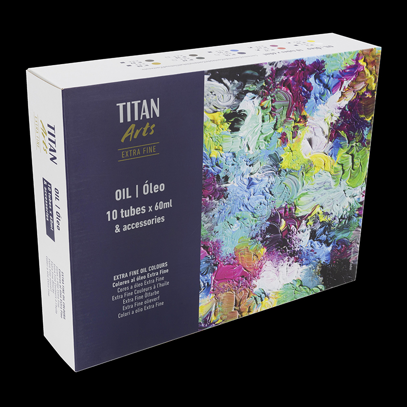 Caja óleos titán de madera 10 tubos de 60ml y accesorios