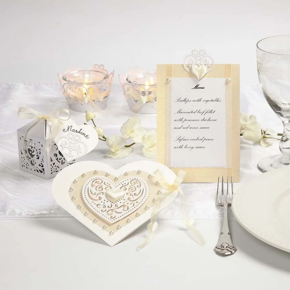 Tarjetas con forma de corazón. 1 Paquete, 10 Set, 12,5×12,5 cm, 13,5×13,5 cm, Blanquecino - Imagen 3