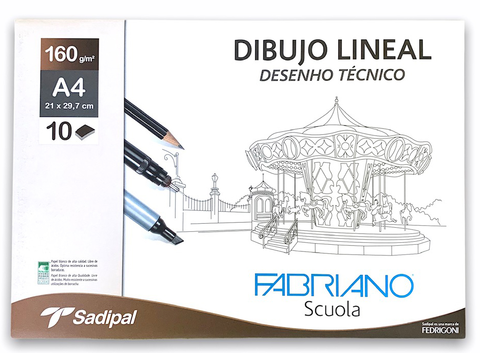 Hojas dibujo lineal Fabriano Scuola 160g 10 hojas