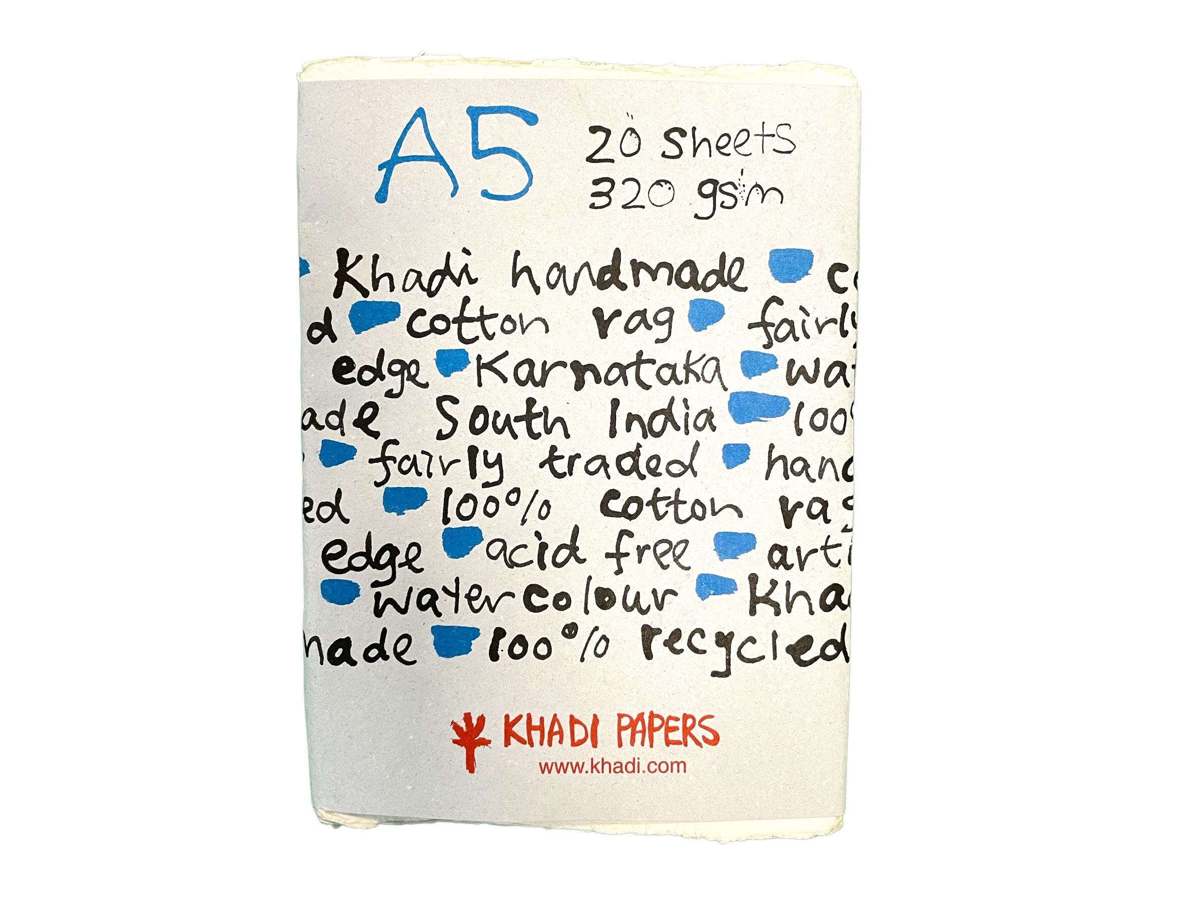 Papel hecho a mano en india, de algodón puro. 320g. Packs de 20 hojas