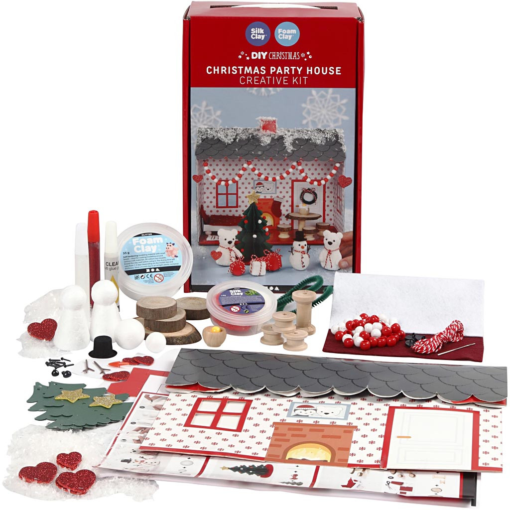 Kit creativo fiesta navidad en casa. Incluye todo el material necesario para realizar el contenido de la imagen.