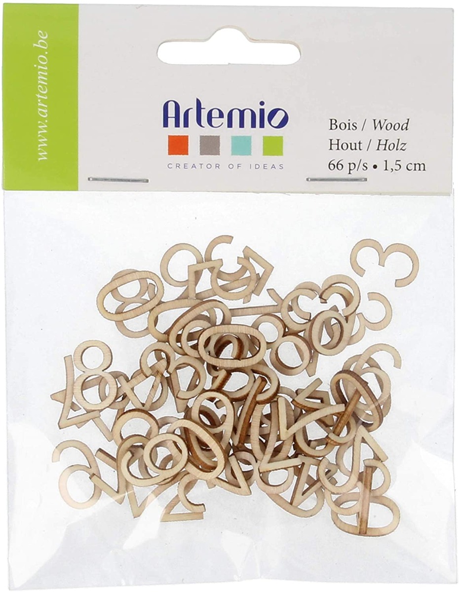 Números de madera 15mm 66 piezas (6 de cada aprox.)