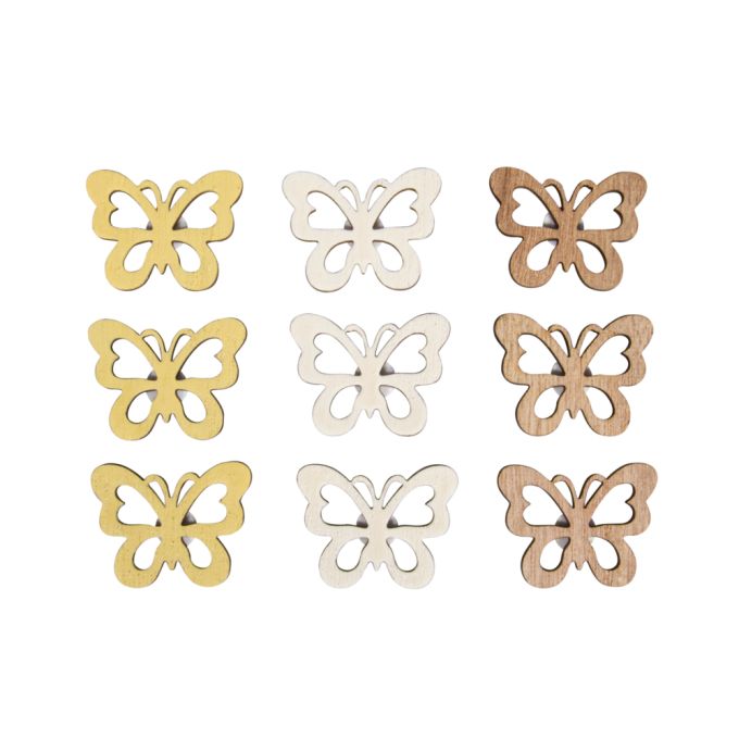 Figuras de mariposas de madera con adhesivo 3x4cm 9 piezas