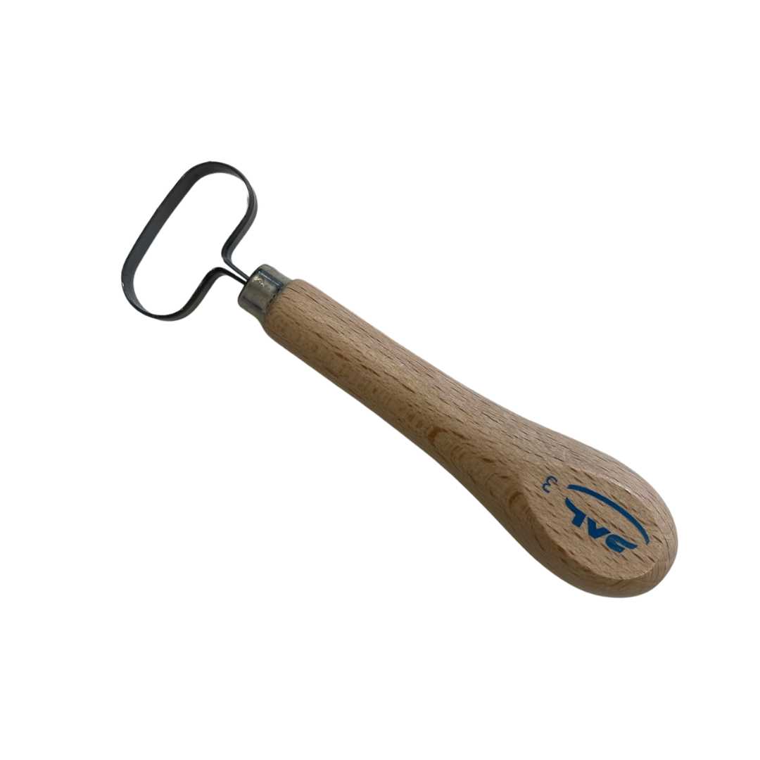 Vaciador para modelar arcilla de fleje afilado y mango corto de madera 12cm, punta oval