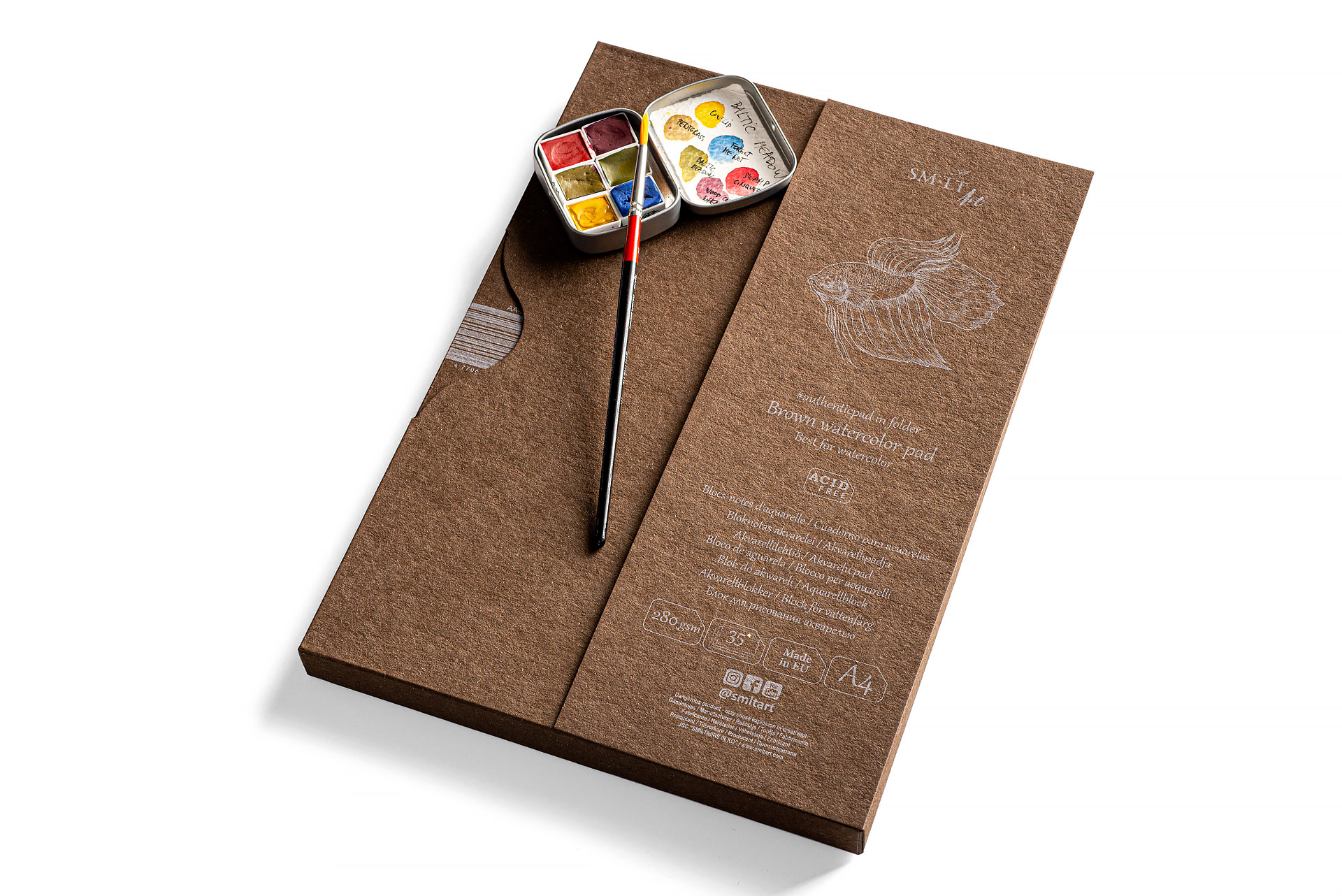 Cuaderno de notas para acuarela papel color marrón con funda marrón. 35h 280g A4 (21×29,7cm) - Imagen 3