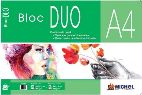 Bloc encolado con 40 hojas de papel verjurado 100 gr. y otras 40 hojas de papel acuarela grano medio de 280 gr. Indicado para técnicas secas y húmedas.