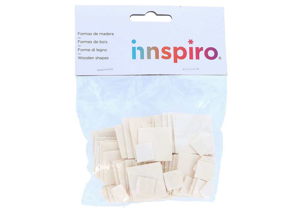 Figuras de madera natural: Cuadrados. 70 uds