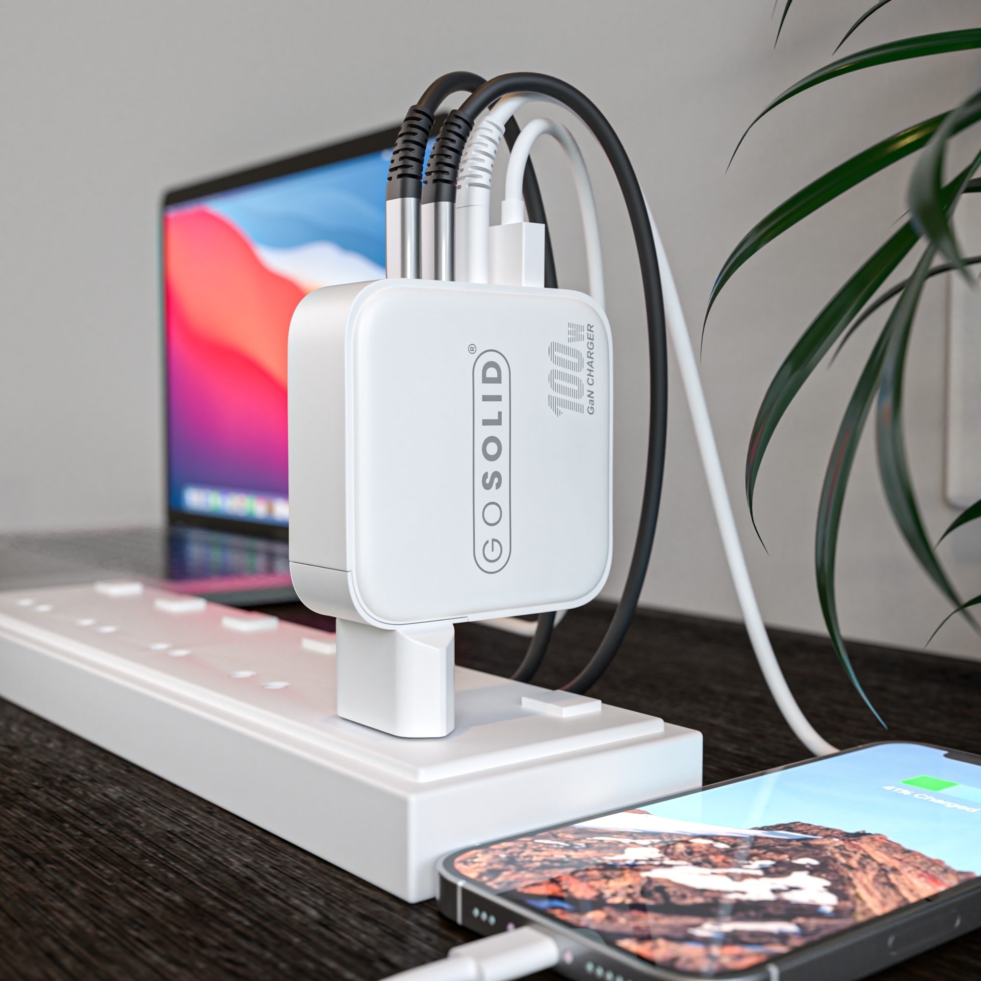 GO SOLID! Cargador rápido compatible con GaN2 100W (1x USB QC3.0, 3x USB-C PD3.0) - Imagen 5