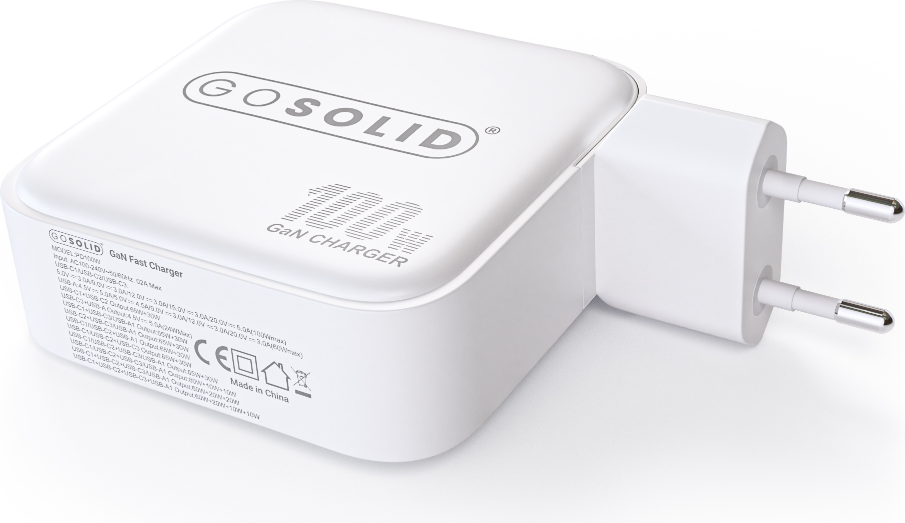 GO SOLID! Cargador rápido compatible con GaN2 100W (1x USB QC3.0, 3x USB-C PD3.0) - Imagen 3